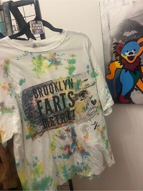 Hand Dyed Artist Design Tie-Dye Graphic Tee with 'Brooklyn Farts District' Print